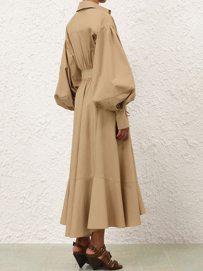 Asymmetrical Hem Blouson Sleeves Wrap Dress - allsose