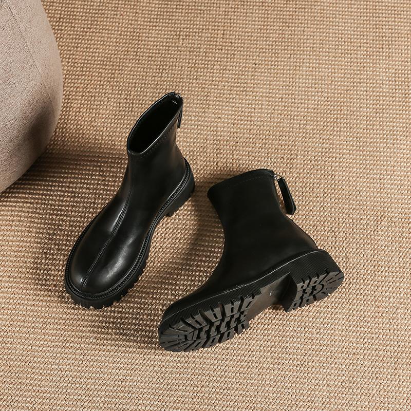 Autumn And Winter New Martin Boots Fashion Round Head Thick Bottom - allsose