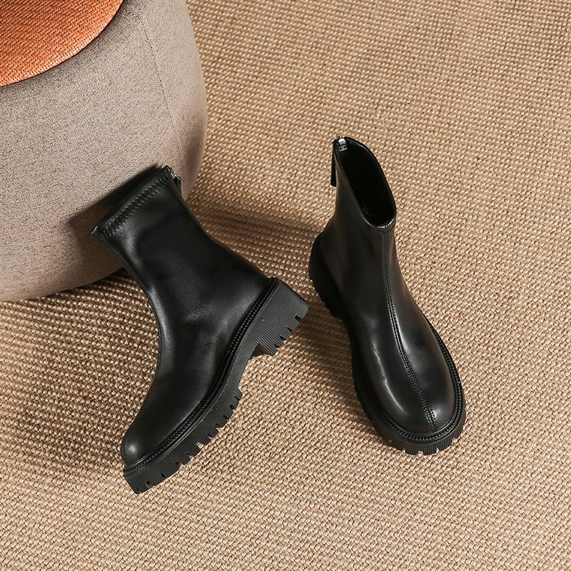 Autumn And Winter New Martin Boots Fashion Round Head Thick Bottom - allsose