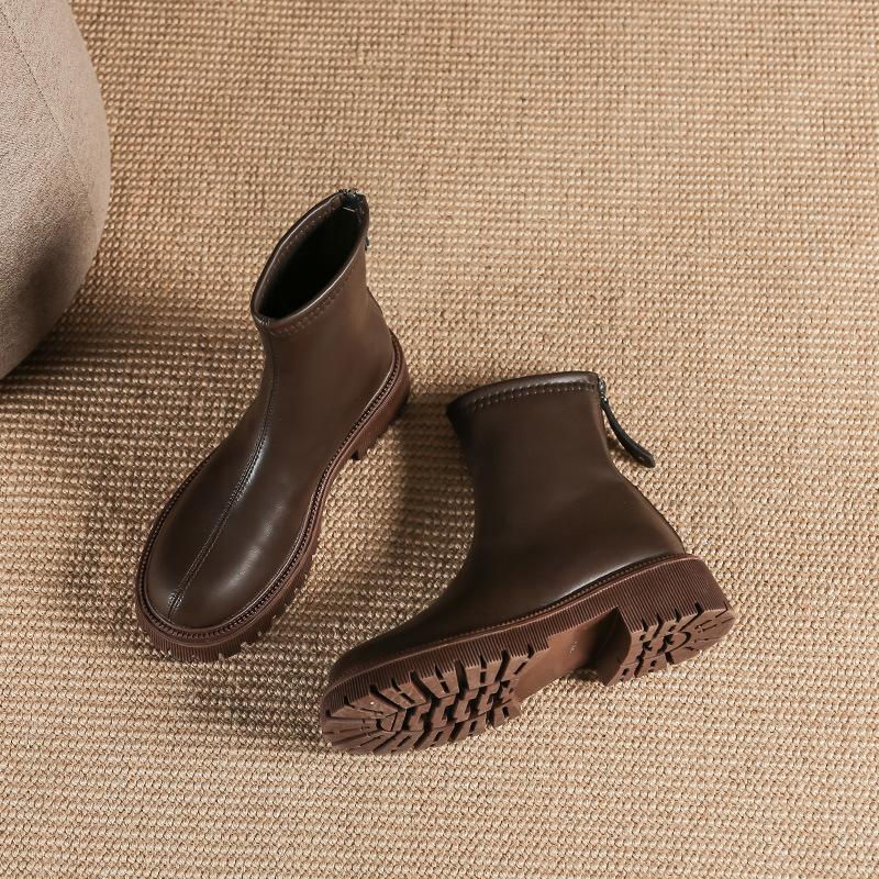 Autumn And Winter New Martin Boots Fashion Round Head Thick Bottom - allsose