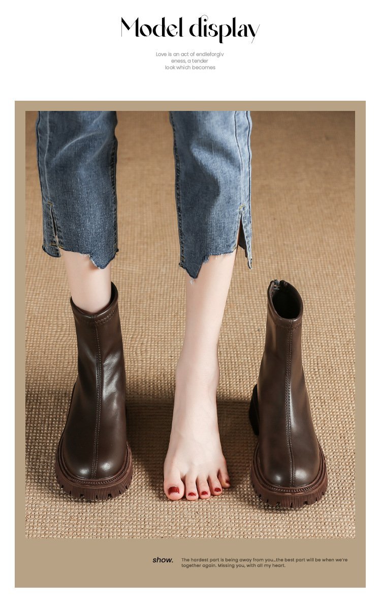 Autumn And Winter New Martin Boots Fashion Round Head Thick Bottom - allsose