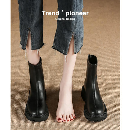 Autumn And Winter New Martin Boots Fashion Round Head Thick Bottom - allsose