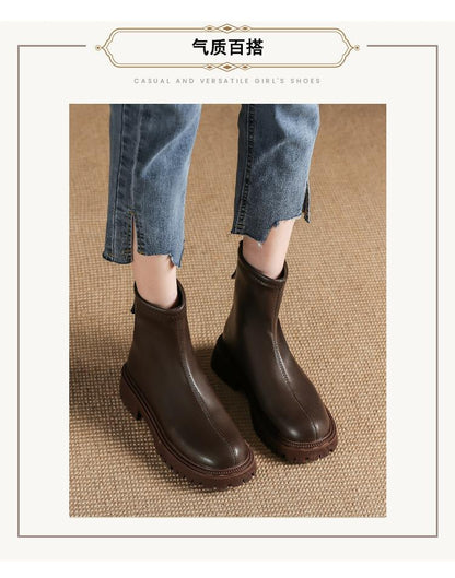 Autumn And Winter New Martin Boots Fashion Round Head Thick Bottom - allsose