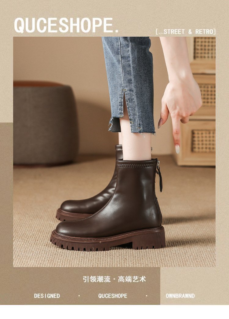 Autumn And Winter New Martin Boots Fashion Round Head Thick Bottom - allsose