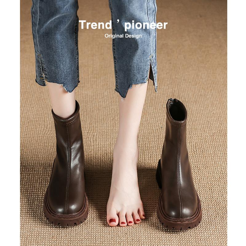 Autumn And Winter New Martin Boots Fashion Round Head Thick Bottom - allsose
