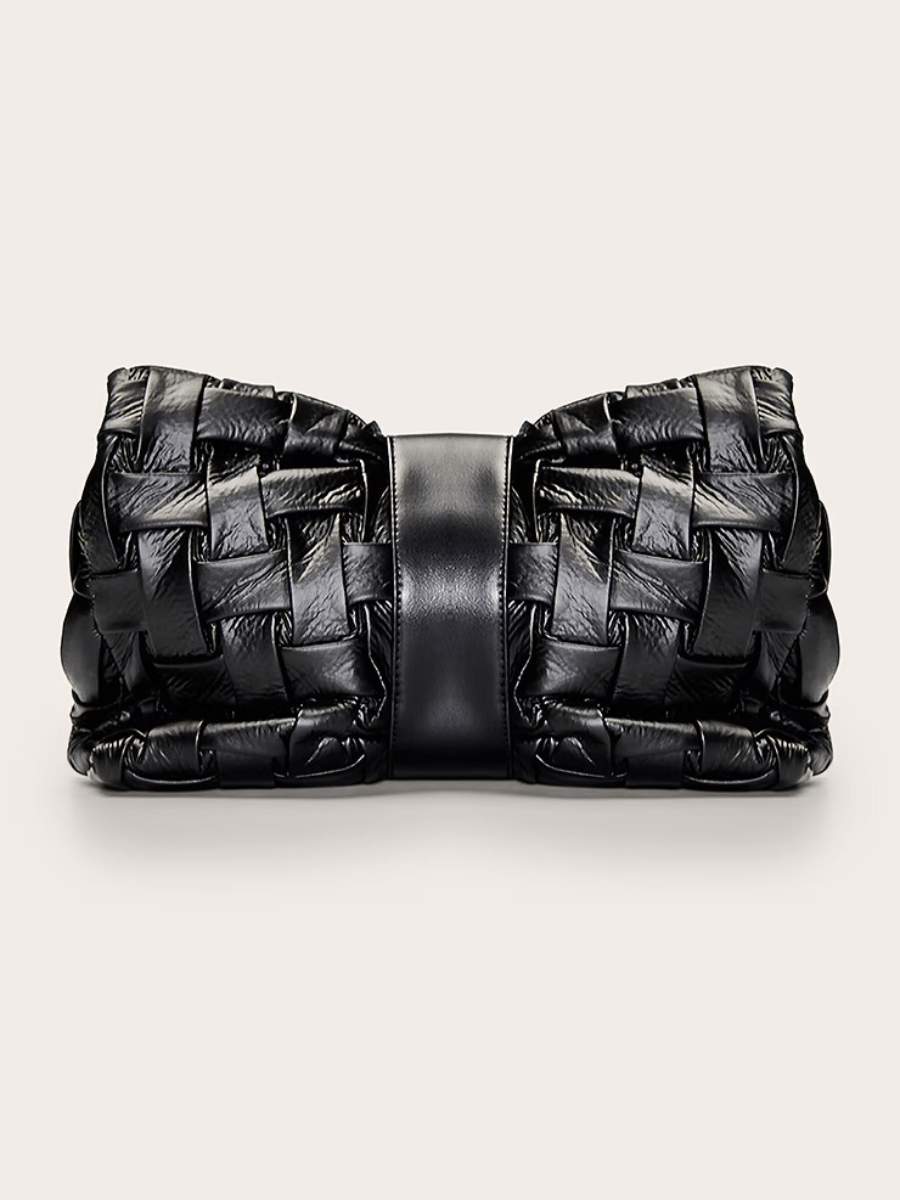 Black Cross Weave Fold Over Clutch Bag - allsose
