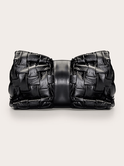 Black Cross Weave Fold Over Clutch Bag - allsose