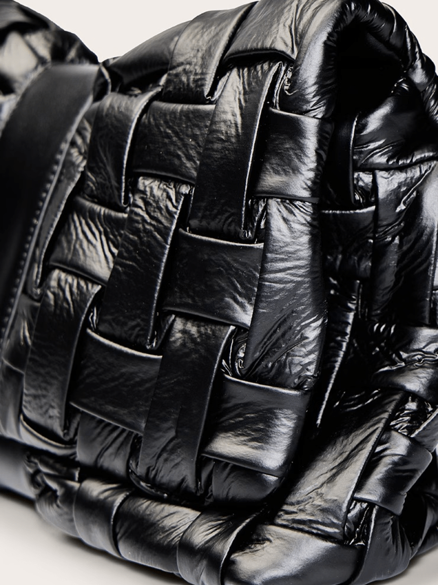 Black Cross Weave Fold Over Clutch Bag - allsose