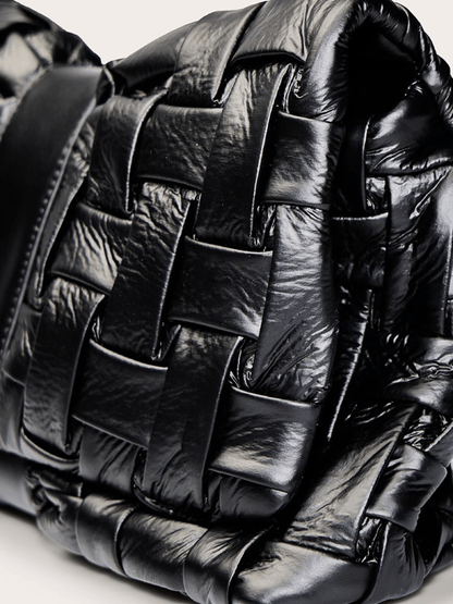 Black Cross Weave Fold Over Clutch Bag - allsose