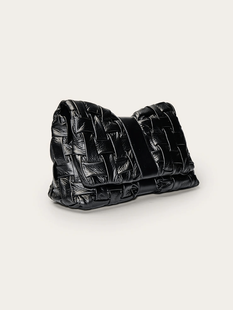 Black Cross Weave Fold Over Clutch Bag - allsose