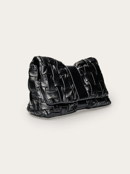 Black Cross Weave Fold Over Clutch Bag - allsose