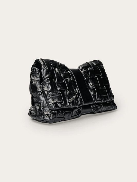 Black Cross Weave Fold Over Clutch Bag - allsose