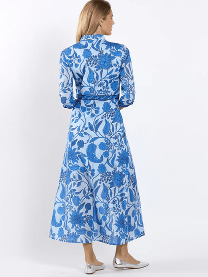 Blue Floral Block Print Maxi Dress - allsose