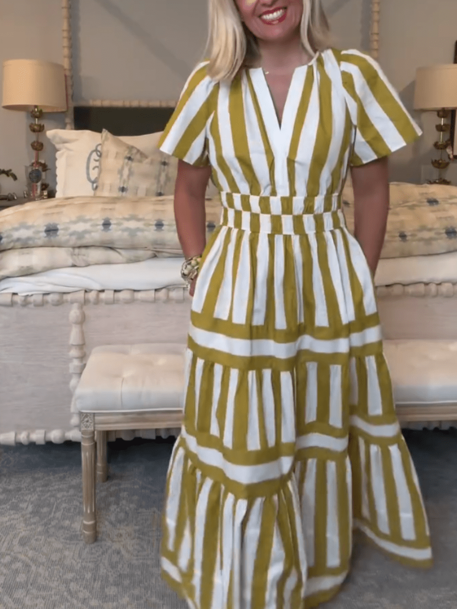 Boho Vertical Stripe Smocked Waist Tiered Maxi Dress - allsose