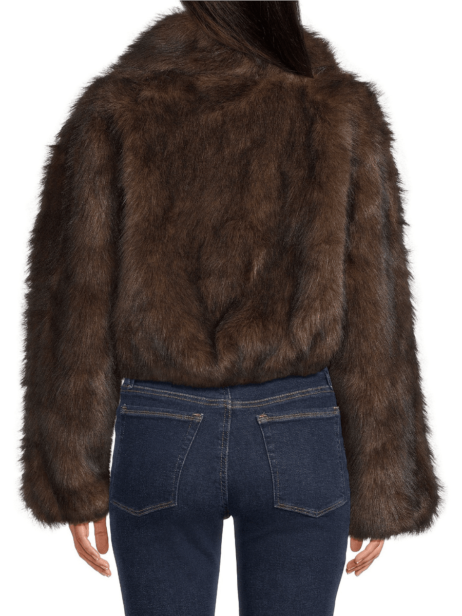 Brown Faux Fur Cropped Bomber Jacket - allsose