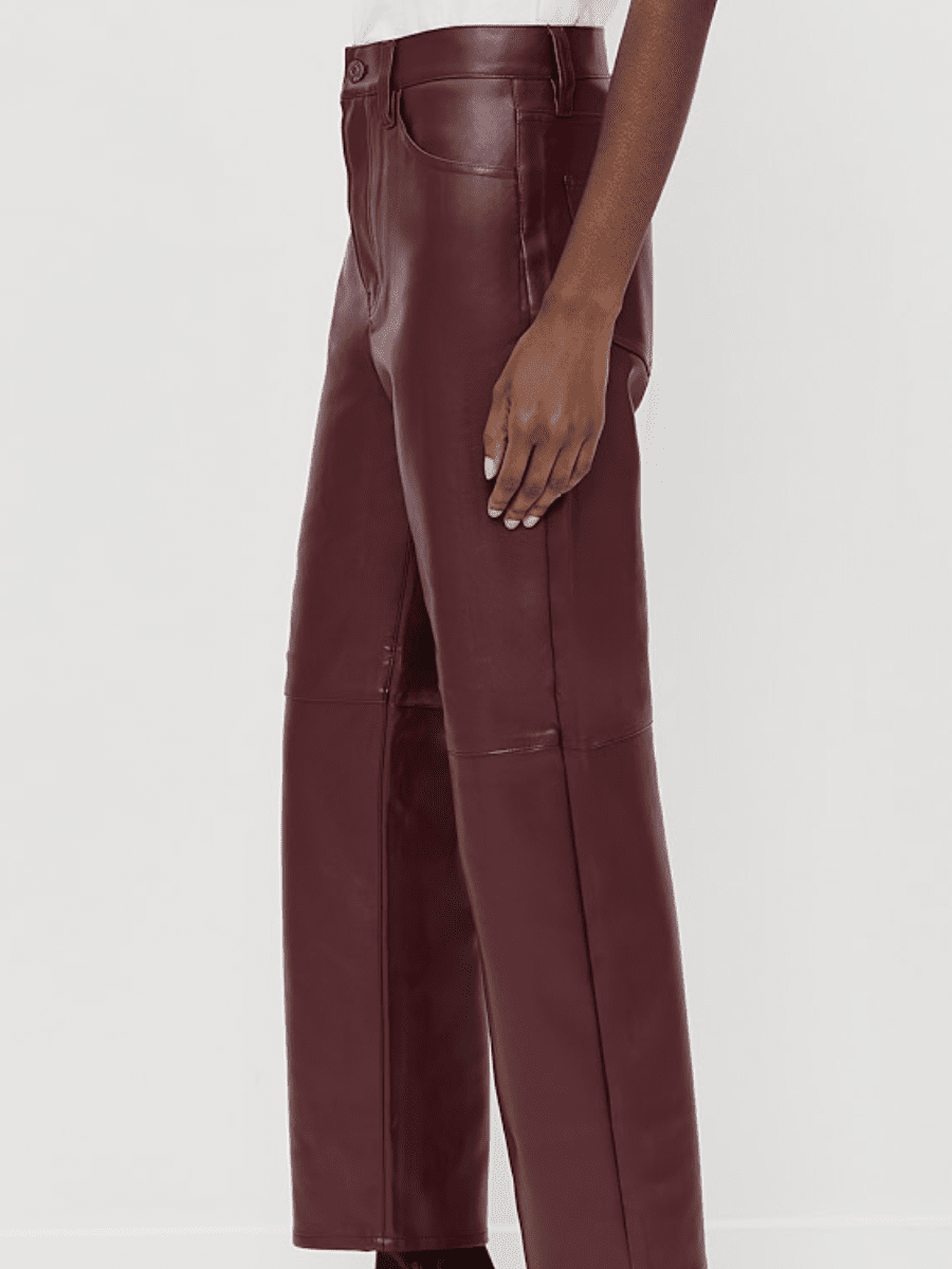 Burgundy Faux Leather High - Waist Wide - Leg Cropped Pants - allsose
