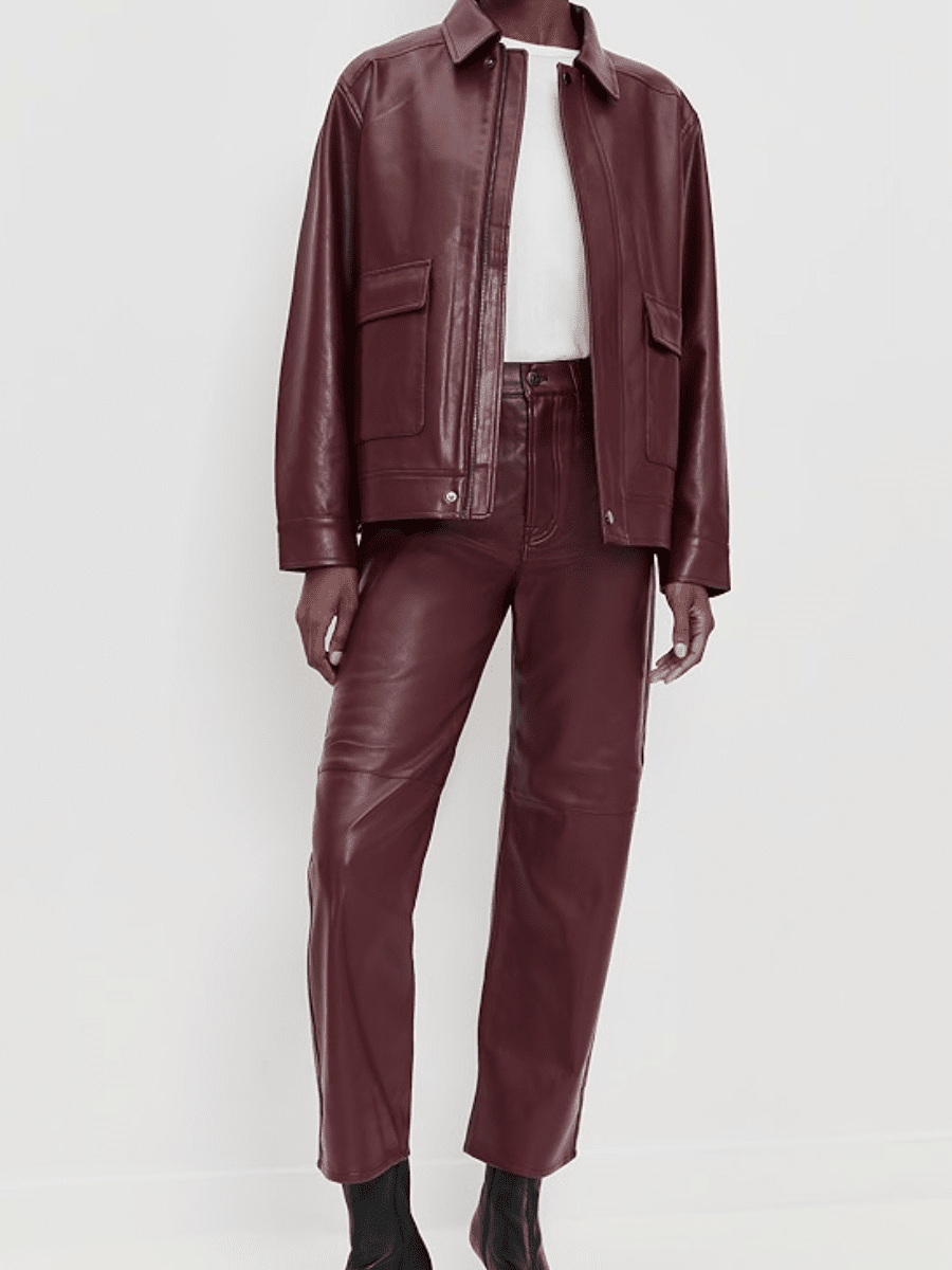 Burgundy Faux Leather High - Waist Wide - Leg Cropped Pants - allsose