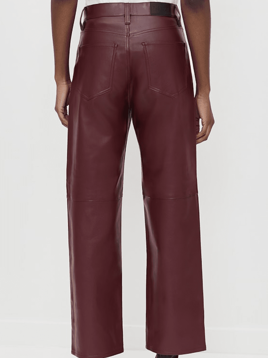 Burgundy Faux Leather High - Waist Wide - Leg Cropped Pants - allsose