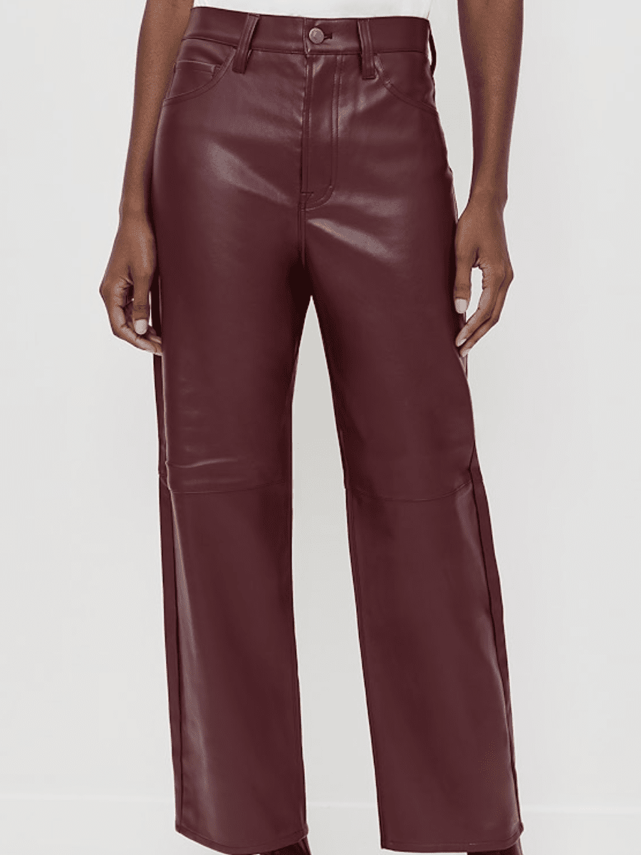 Burgundy Faux Leather High - Waist Wide - Leg Cropped Pants - allsose