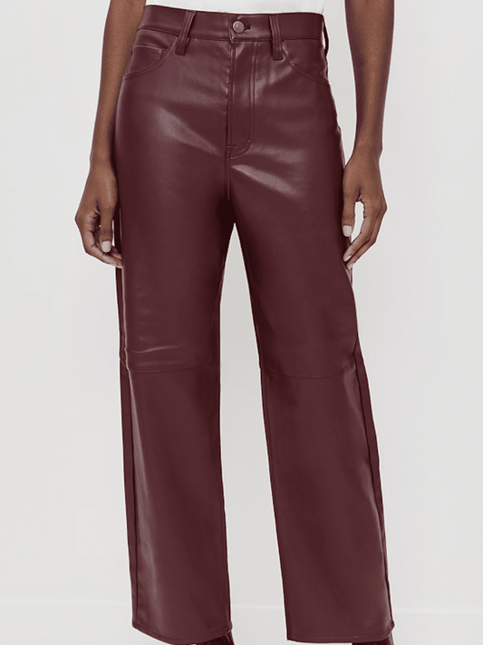 Burgundy Faux Leather High - Waist Wide - Leg Cropped Pants - allsose