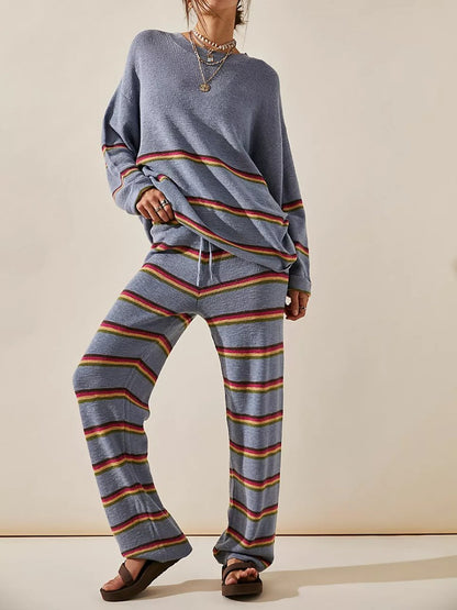 Casual Striped Sweater 2pc Set - allsose