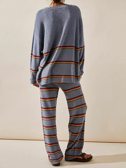 Casual Striped Sweater 2pc Set - allsose