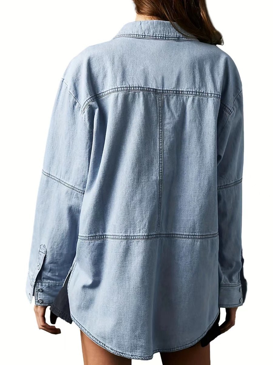 Casual V - Neck Denim Coat - allsose
