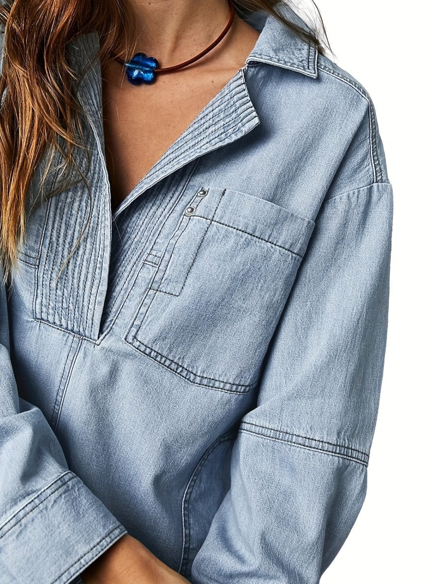 Casual V - Neck Denim Coat - allsose