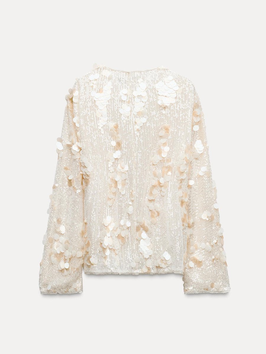 Casual V Neck Sequin Loose Jacket Kimono - allsose