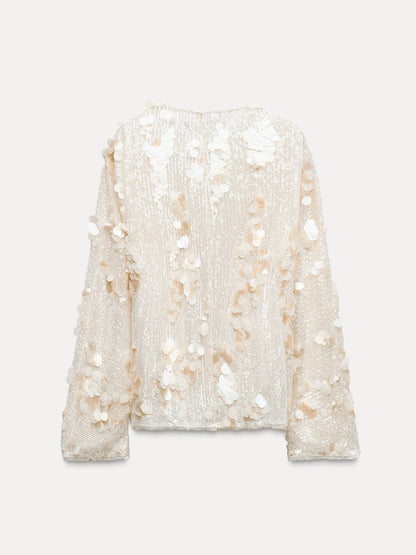 Casual V Neck Sequin Loose Jacket Kimono - allsose
