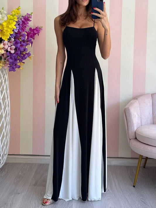 Chic Colorblock Chiffon Maxi Dress - allsose