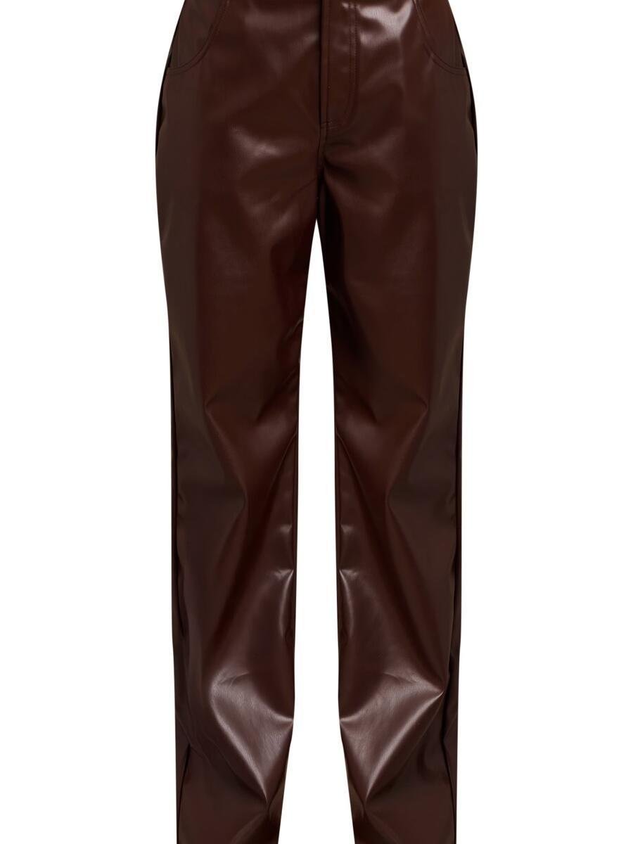 Chocolate Faux Leather Straight Leg Pants - allsose