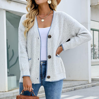 Clashing Buttons Knitted Cardigan - allsose