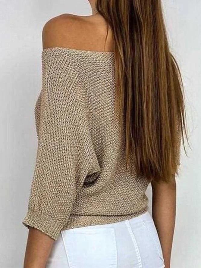Classic Brown Knitted Long Sleeve Sweater - allsose