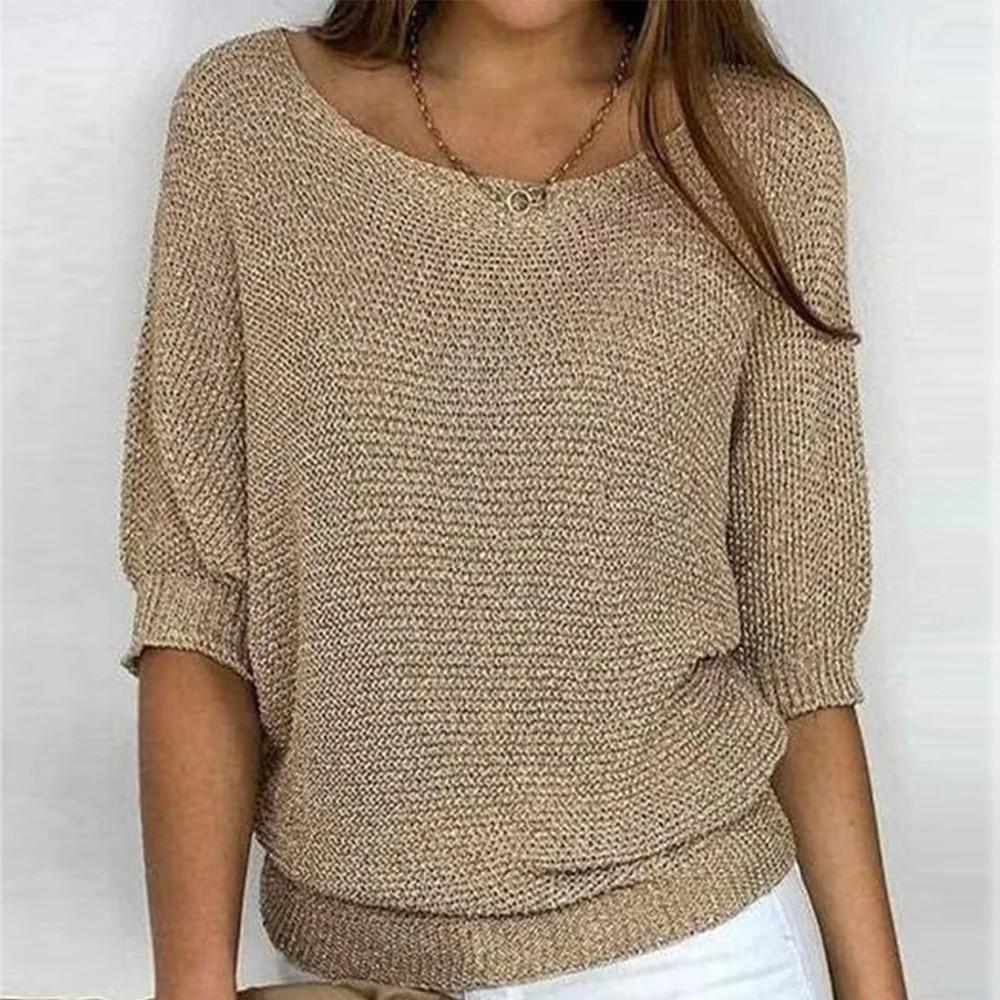 Classic Brown Knitted Long Sleeve Sweater - allsose