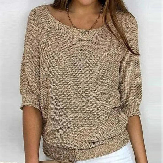 Classic Brown Knitted Long Sleeve Sweater - allsose