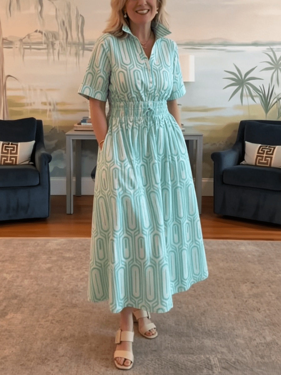 Coastal Preppy Striped Pocketed Shirt Dress - allsose