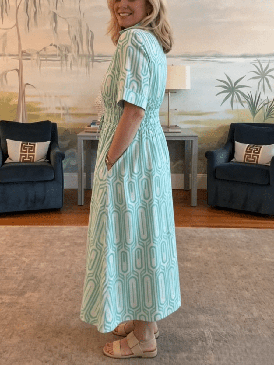 Coastal Preppy Striped Pocketed Shirt Dress - allsose