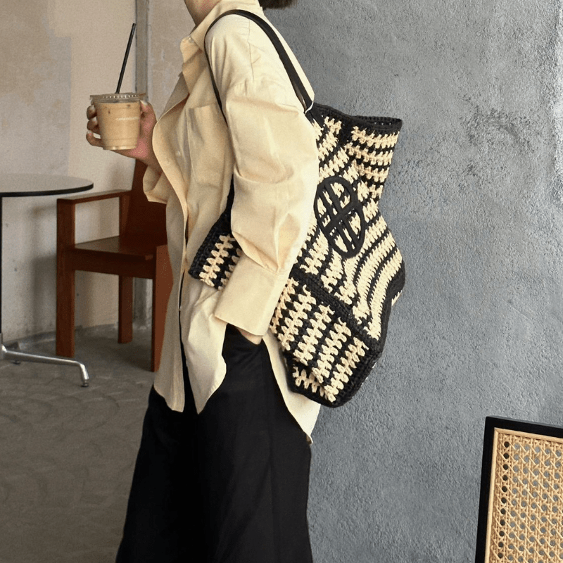 Contrast Straw Bag - allsose