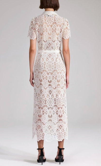 Cream Floral Midi Dress - allsose