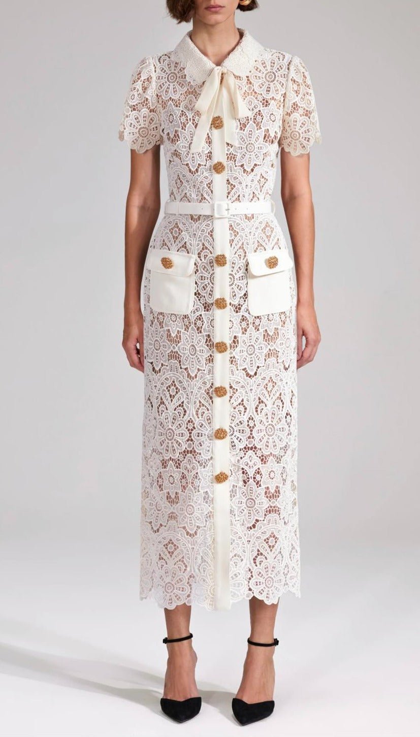Cream Floral Midi Dress - allsose