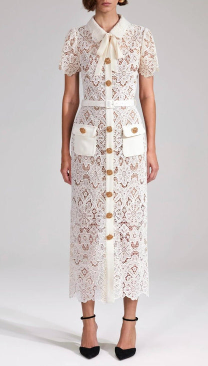 Cream Floral Midi Dress - allsose