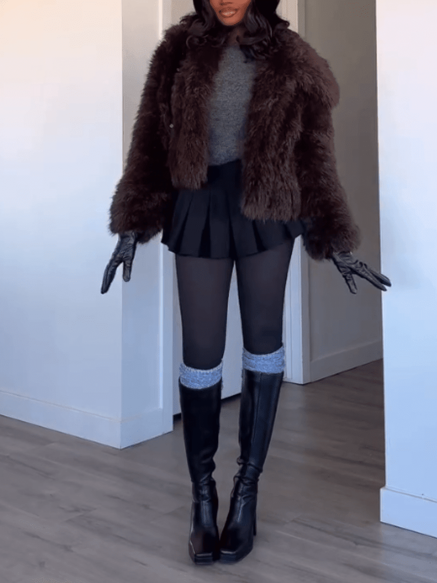 Cropped Faux Fur Coat For Women - allsose