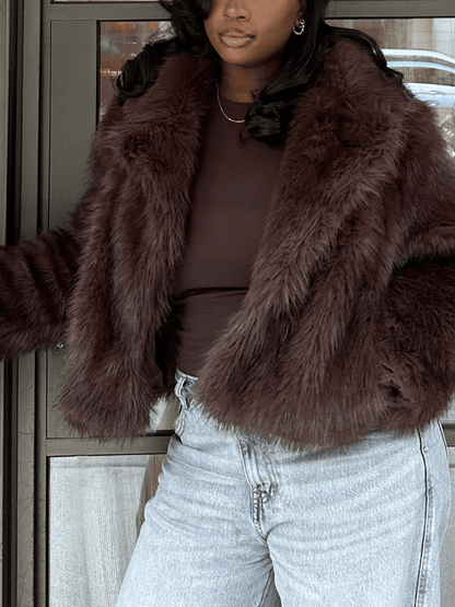 Cropped Faux Fur Coat For Women - allsose