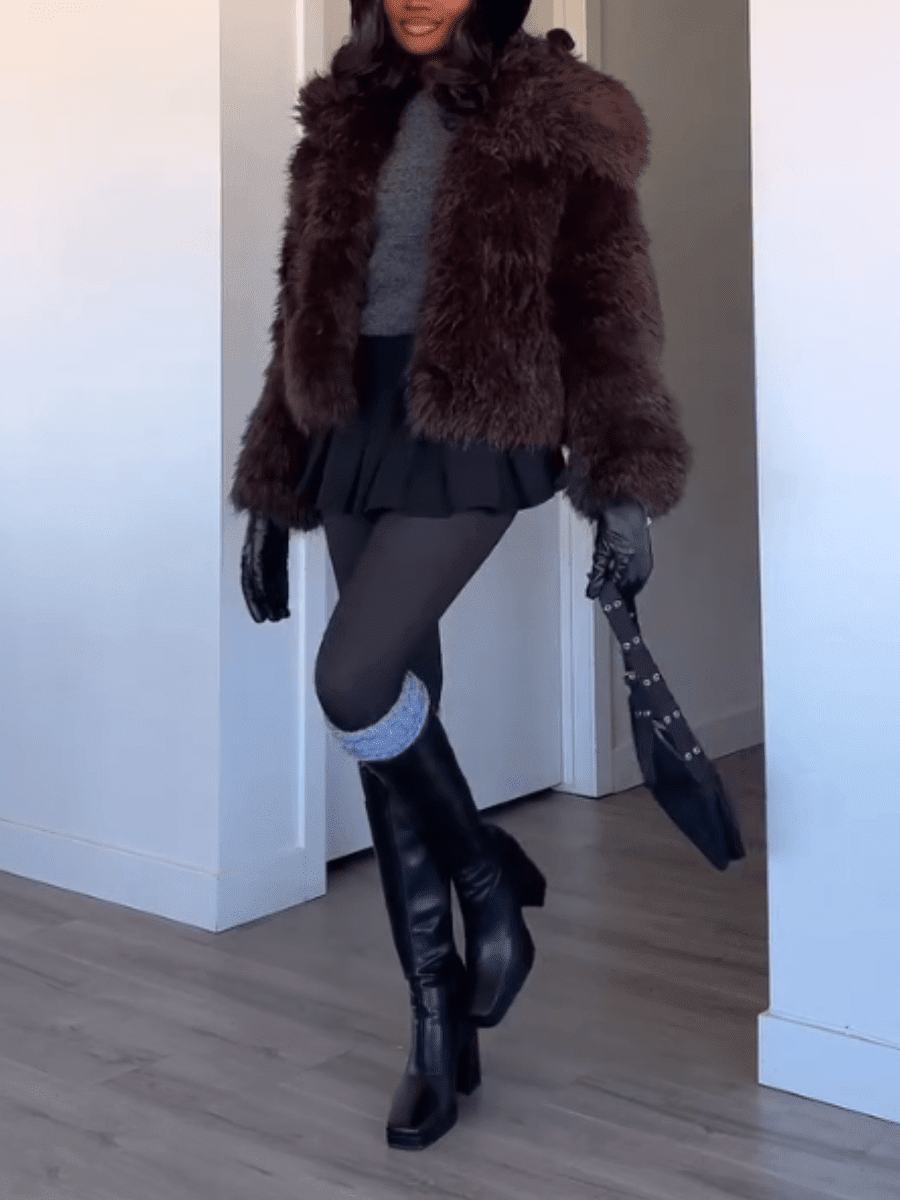 Cropped Faux Fur Coat For Women - allsose