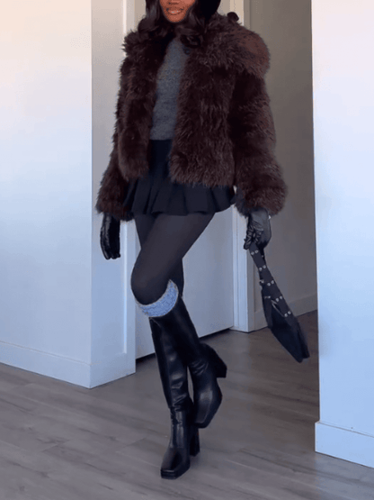 Cropped Faux Fur Coat For Women - allsose