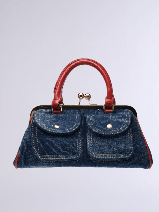 Denim Kisslock Satchel - allsose