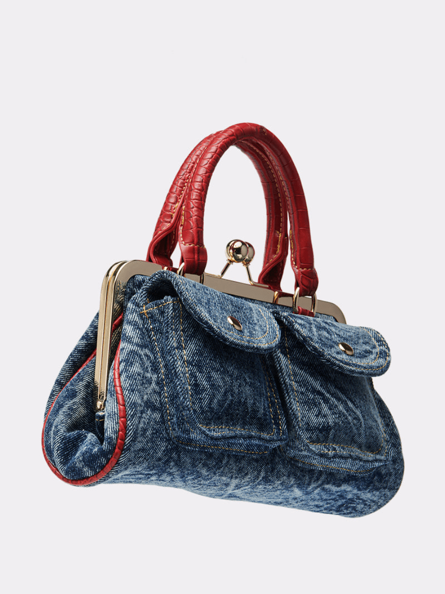 Denim Kisslock Satchel - allsose