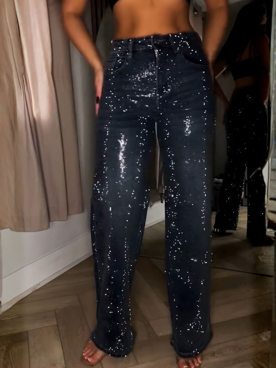 Diamond Wide Leg Sparkle Covered Jeans - allsose