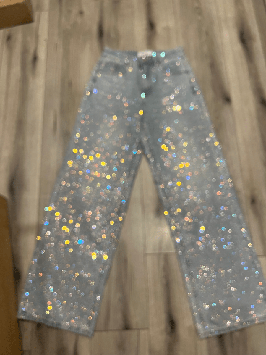 Diamond Wide Leg Sparkle Covered Jeans - allsose